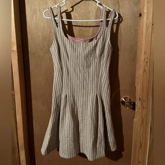 Maeve Textured Beige and Pink Midi Dress - Picture 1 of 5